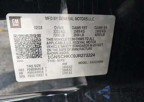 2018 Chevrolet Suburban Lt from USA, damaged, VIN 1GNSCHKC0JR273224